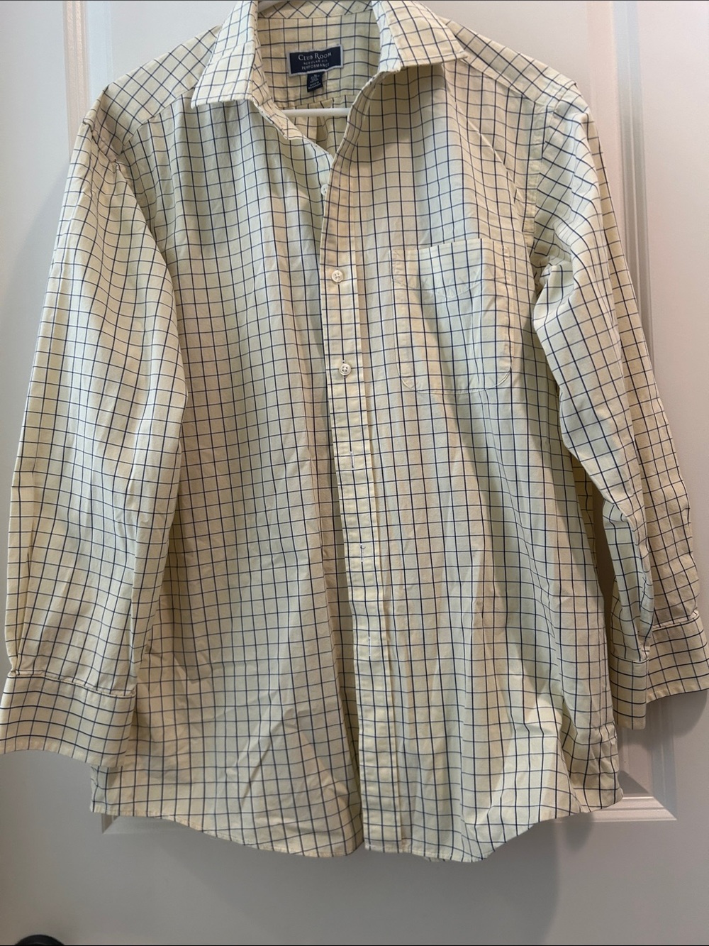 Club Room Regular Fit Performance Windowpane Check Dress Shirt Men size 16 32/33